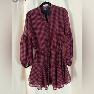 VICI Plaid Sheer Sleeve Romper Tie Dress